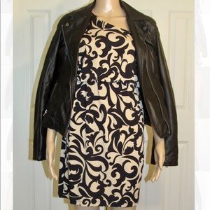 One-Shoulder Black and Creme Midi Dress